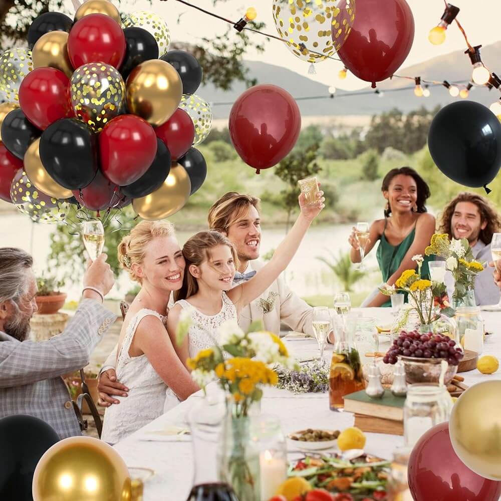 60-Pack Party Balloons - 12 Inch Black, Red & Gold Balloons For Decorations